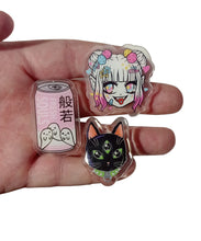 Load image into Gallery viewer, 3 EYES CAT/ FANG CLUB/ PINK CAN PINS