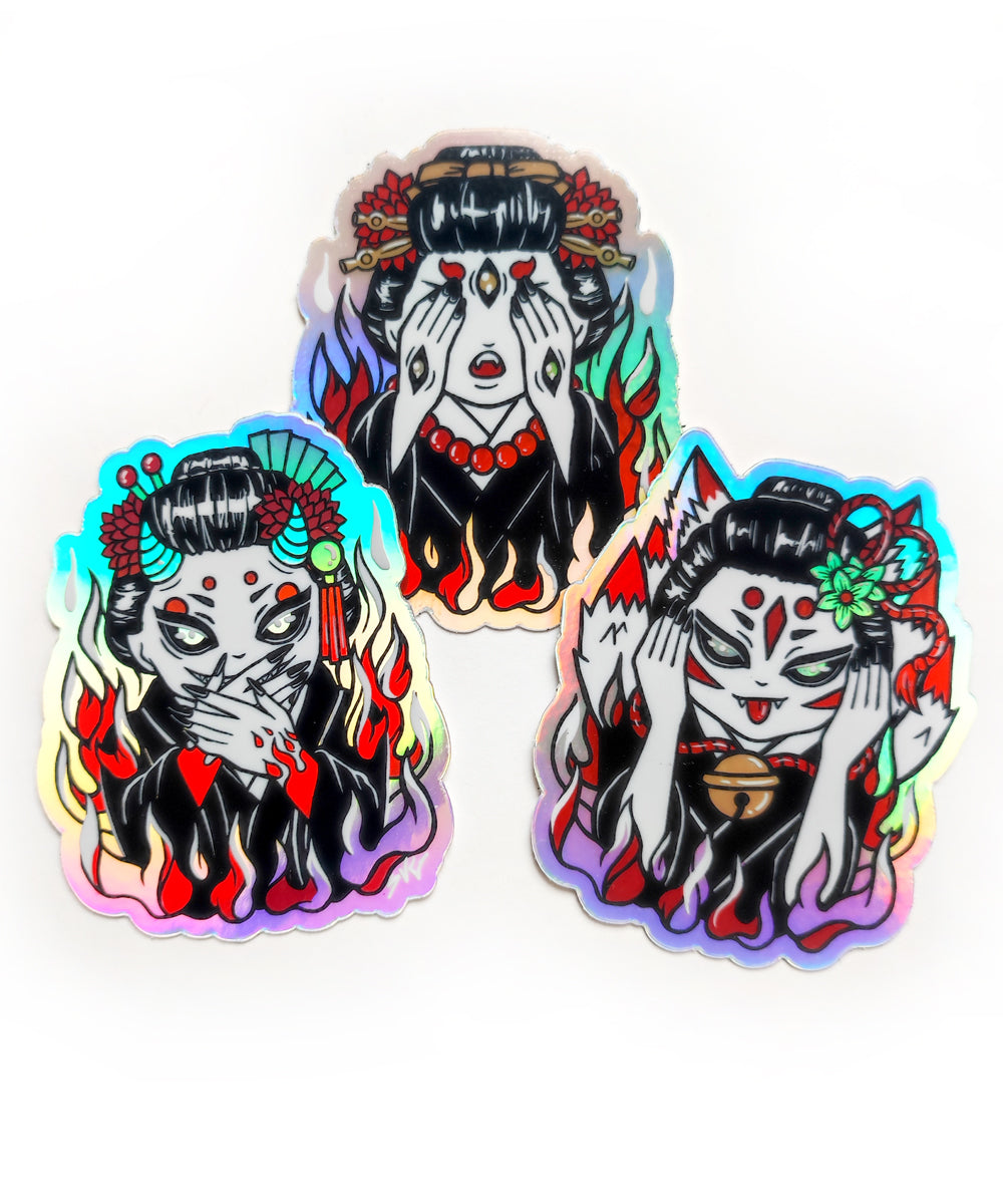 3GEISHAS ONI HOLO STICKERS